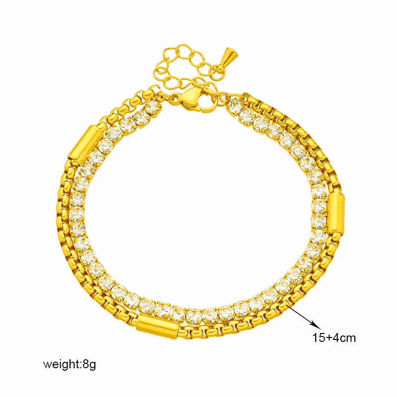 DIEYURO 2-in-1 Zircon Bracelet – 316L Stainless Steel Chain for Women