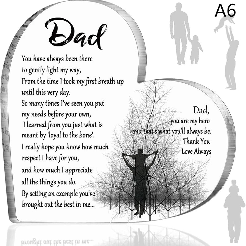 Heart Shape Acrylic Plaque for Dad Mom Birthday Father's Day Thankful Quote Blessed Wish Memorial Keepsake Gift Thank you Dad