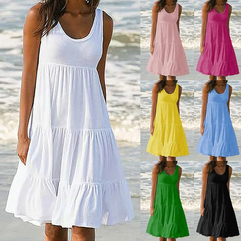 Women’s Boho Ruffle Sleeveless Mini Dress – Casual Loose Summer Sundress