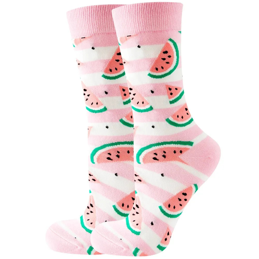 Unisex Animal & Fruit Print Socks – Hip Hop Skateboard Mid-Rise Style