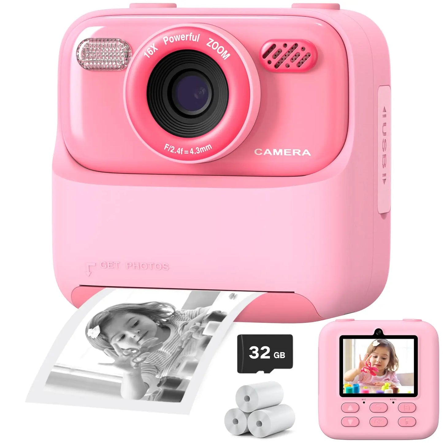 Kids Instant Print Camera 1080P HD Dual Lens – 32GB Selfie Digital Gift