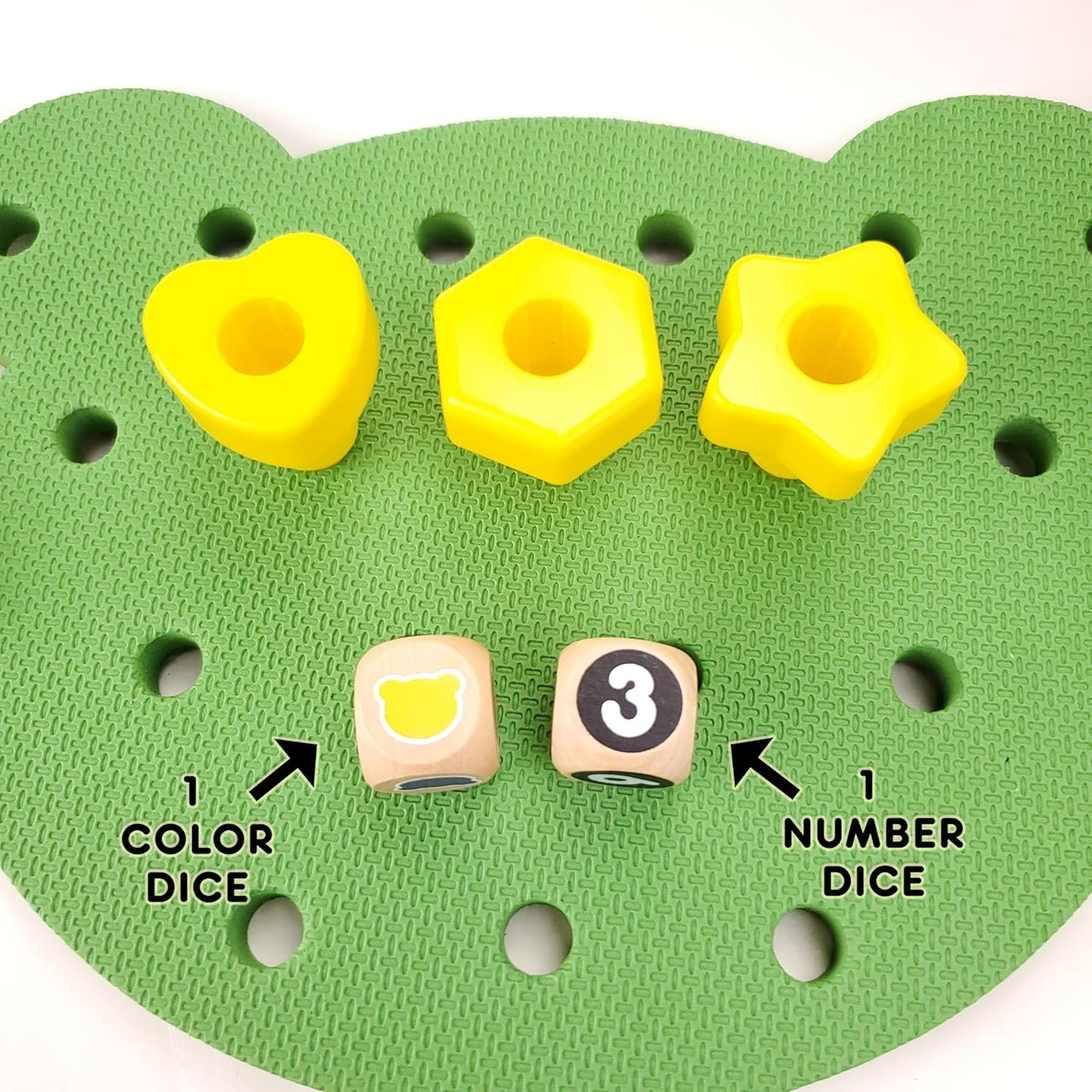 Jumbo Stacking Shapes Pegboard Set for Kids with 18 Pegs, 2 Wooden Dice, Lacing String & Storage Box (Standard Rainbow Colors)