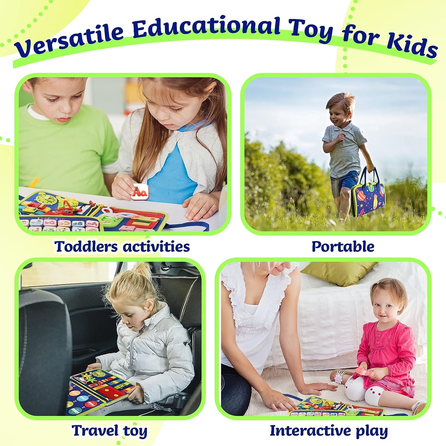 Montessori Busy Board | 1-4 Year Old Toddler Learning Toy | Fine Motor Skills Development | Montessori Sensory Playset | Early Childhood Education Tool | Portable Travel Preschool Activity Kit