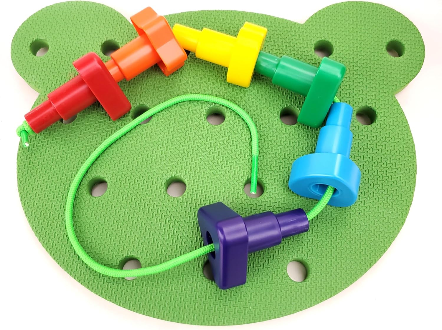 Jumbo Stacking Shapes Pegboard Set for Kids with 18 Pegs, 2 Wooden Dice, Lacing String & Storage Box (Standard Rainbow Colors)