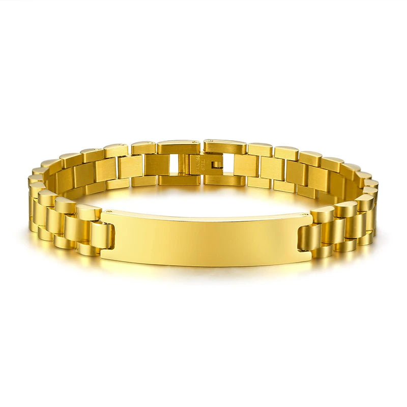 Luxury Metal ID Bracelet – Personalized Oyster Style Engraved Band for Him