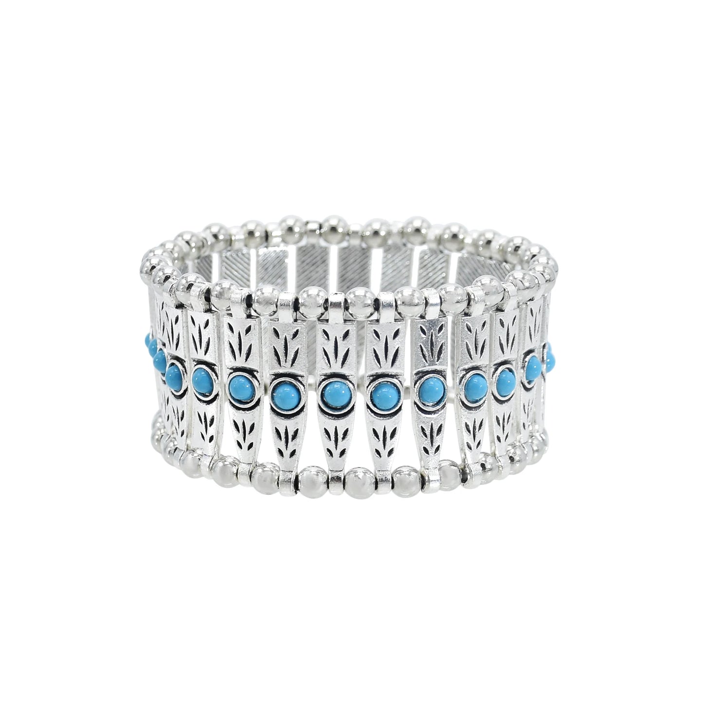 Gypsy Tribal Tibetan Bracelet – Boho Vintage Turquoise Elastic Bangle for Women