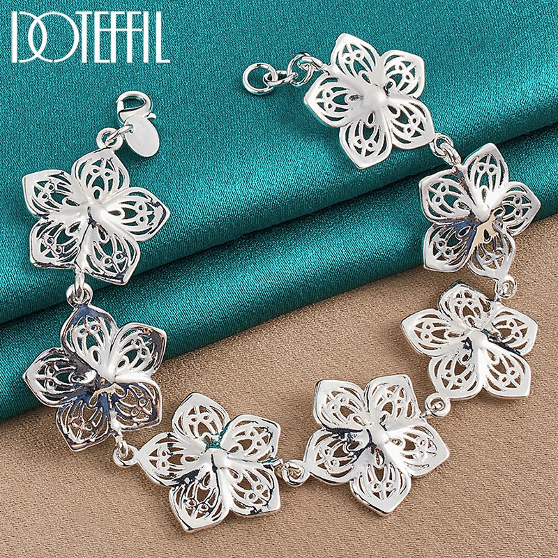 DOTEFFIL 925 Sterling Silver Seven Flowers Bracelet – Fashion Jewelry for Women