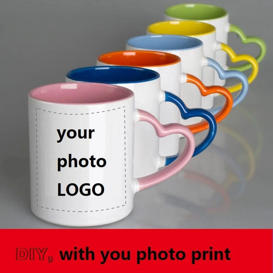 DIY 350ml Ceramic Heart Handle Mug – Personalized Photo & Logo Print