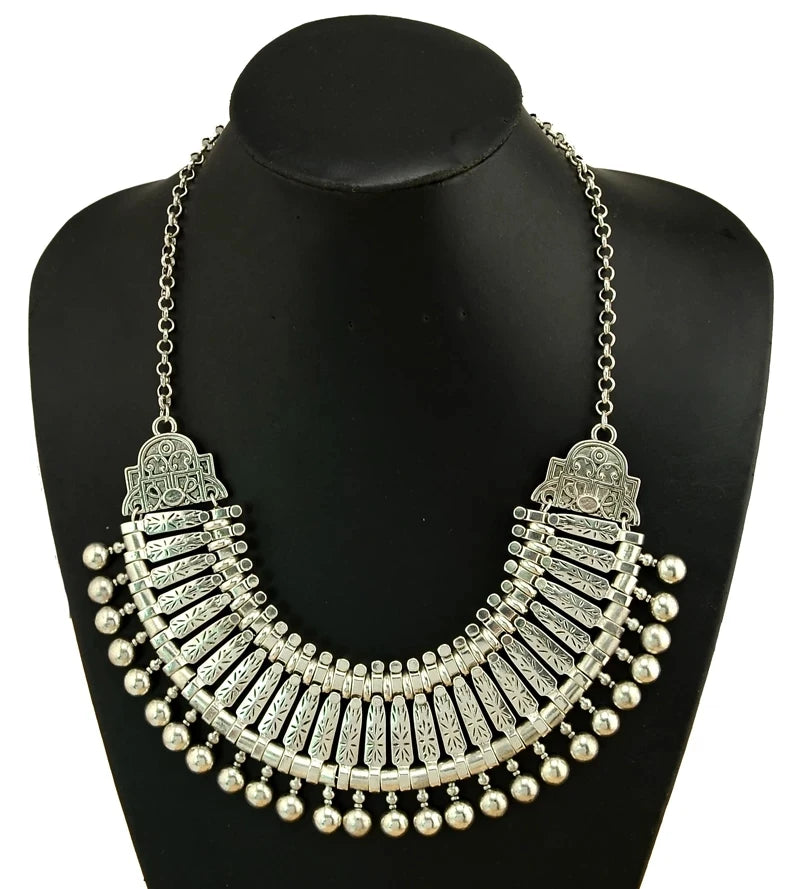 Gypsy Bohemian Chunky Tibetan Silver Necklace – Festival Party Jewelry for Women