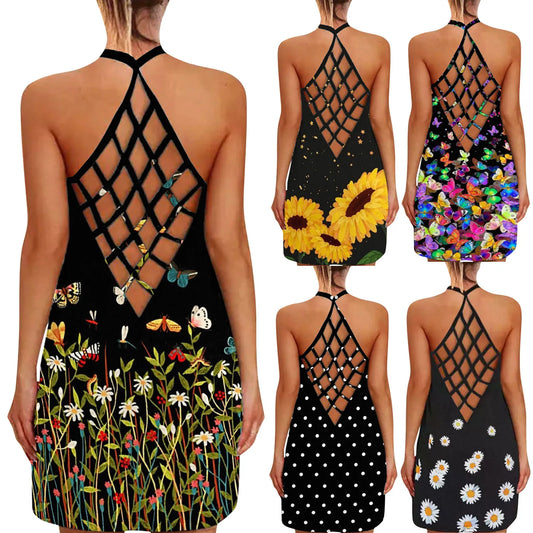 Women’s Sexy Hollow-Out Summer Dress – Sleeveless Boho Beach Halter Sundress