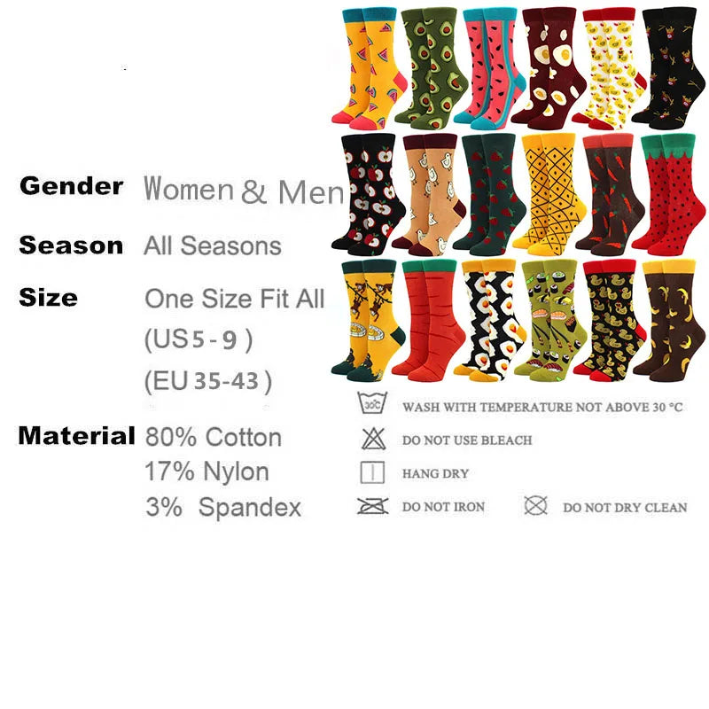 Women's Funny Food Print Socks – Cute Avocado & Sushi Cotton Harajuku Style