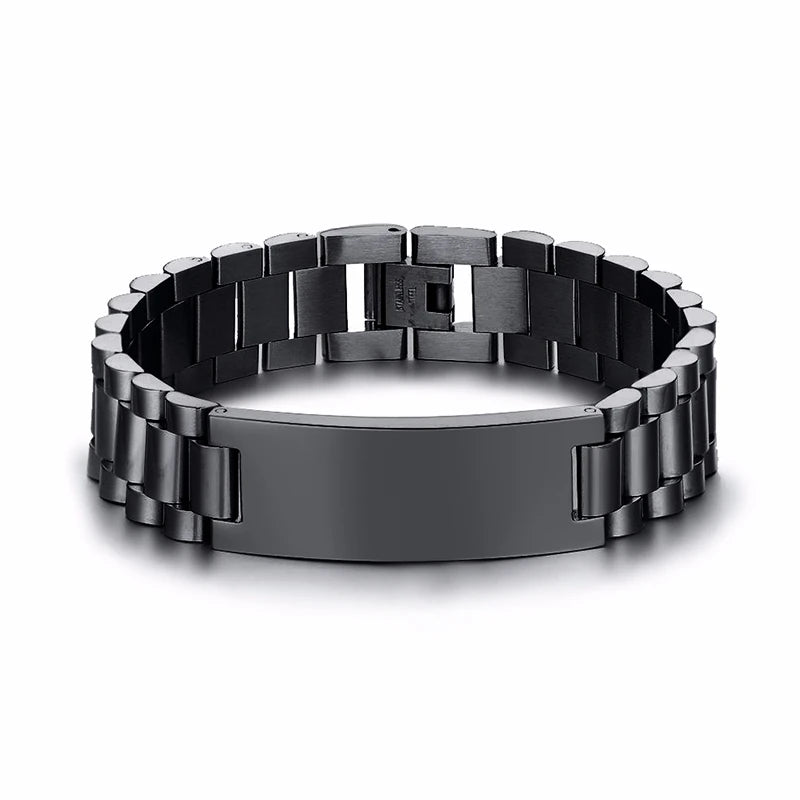 Luxury Metal ID Bracelet – Personalized Oyster Style Engraved Band for Him