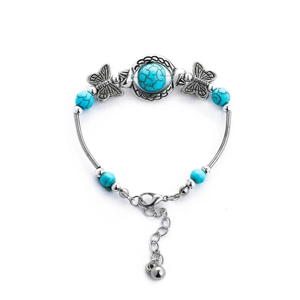 Gypsy Tribal Tibetan Bracelet – Boho Vintage Turquoise Elastic Bangle for Women
