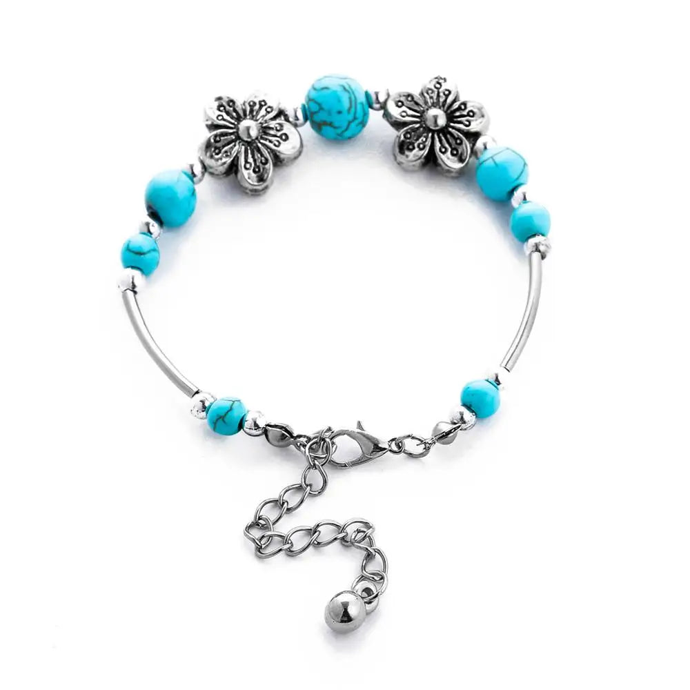Gypsy Tribal Tibetan Bracelet – Boho Vintage Turquoise Elastic Bangle for Women