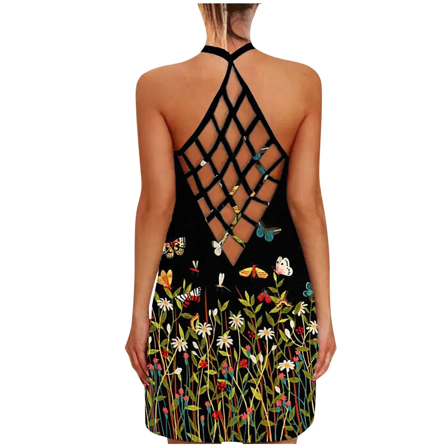Women’s Sexy Hollow-Out Summer Dress – Sleeveless Boho Beach Halter Sundress