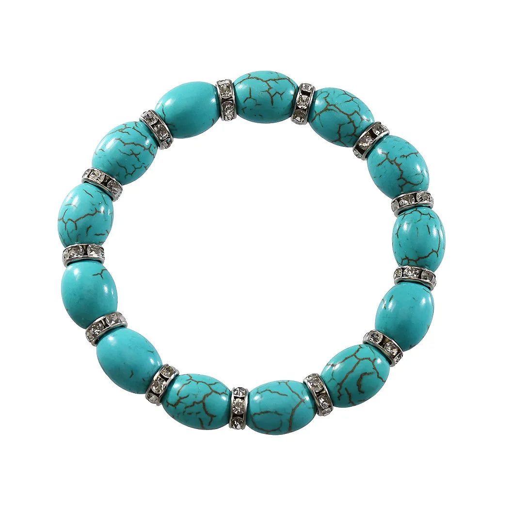 Gypsy Tribal Tibetan Bracelet – Boho Vintage Turquoise Elastic Bangle for Women