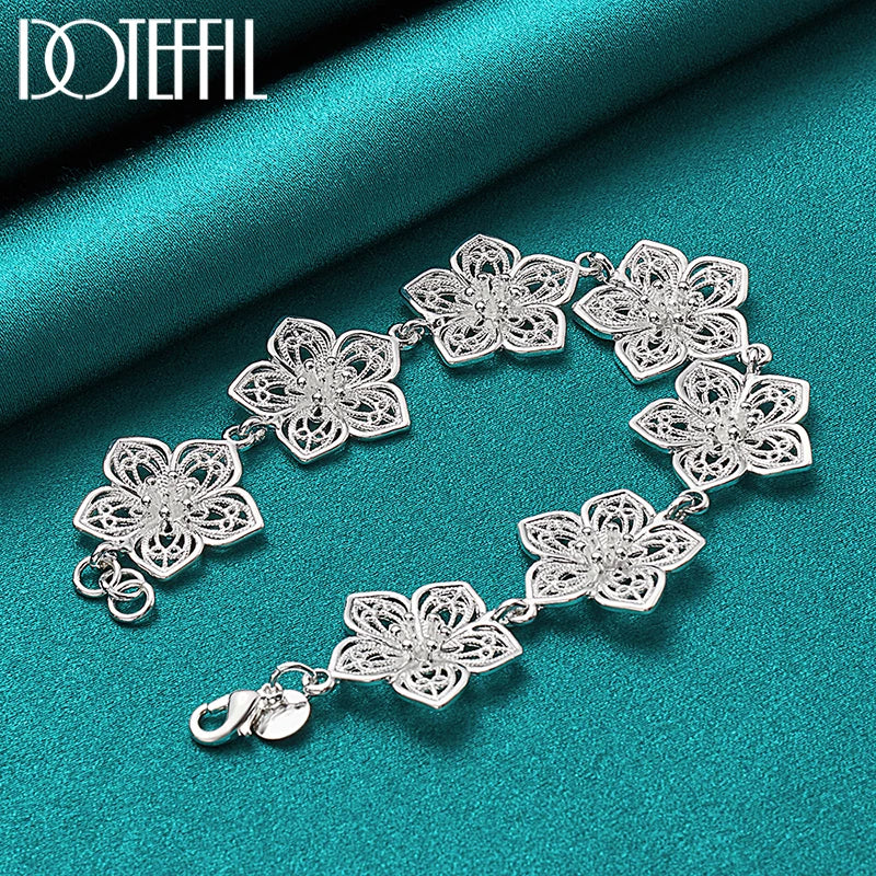 DOTEFFIL 925 Sterling Silver Seven Flowers Bracelet – Fashion Jewelry for Women