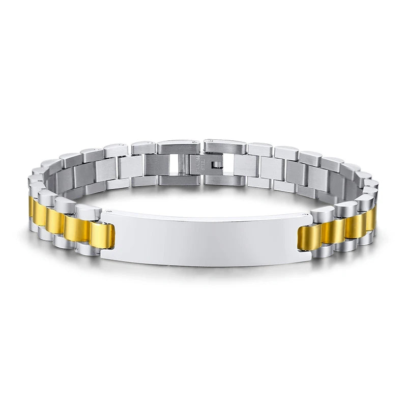 Luxury Metal ID Bracelet – Personalized Oyster Style Engraved Band for Him