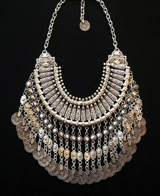 Afghan Boho Tassel Coin Necklace & Earrings Set – Ethnic Statement Jewelry