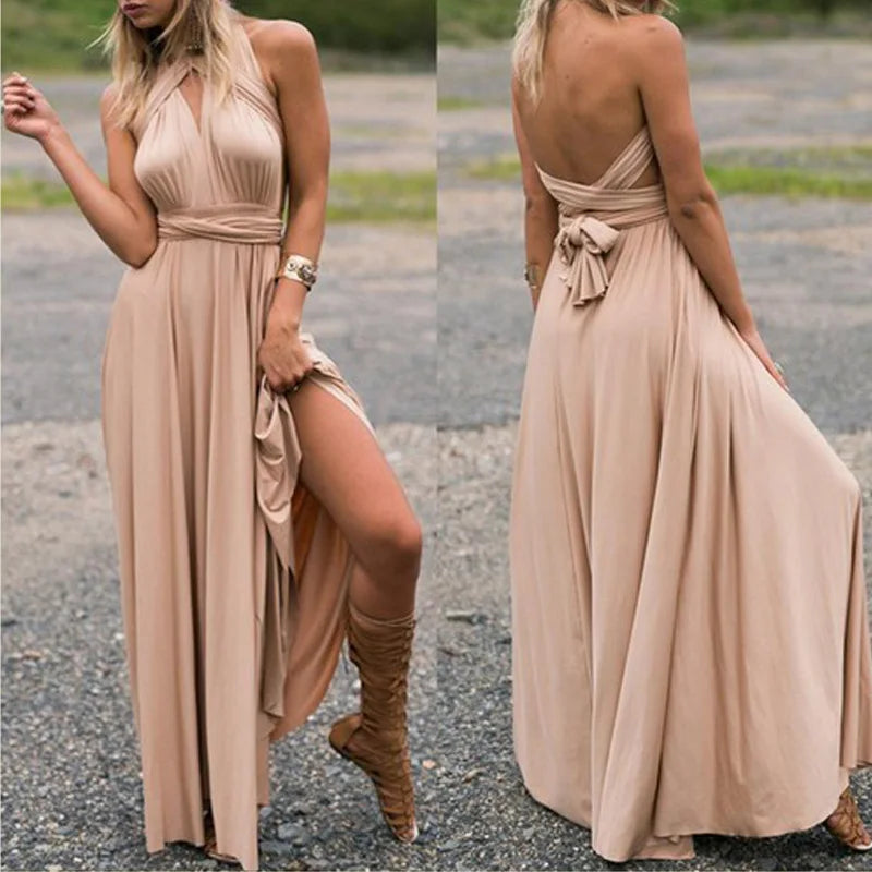 Sexy Women’s Multiway Red Maxi Dress – Convertible Boho Bandage Party Dress