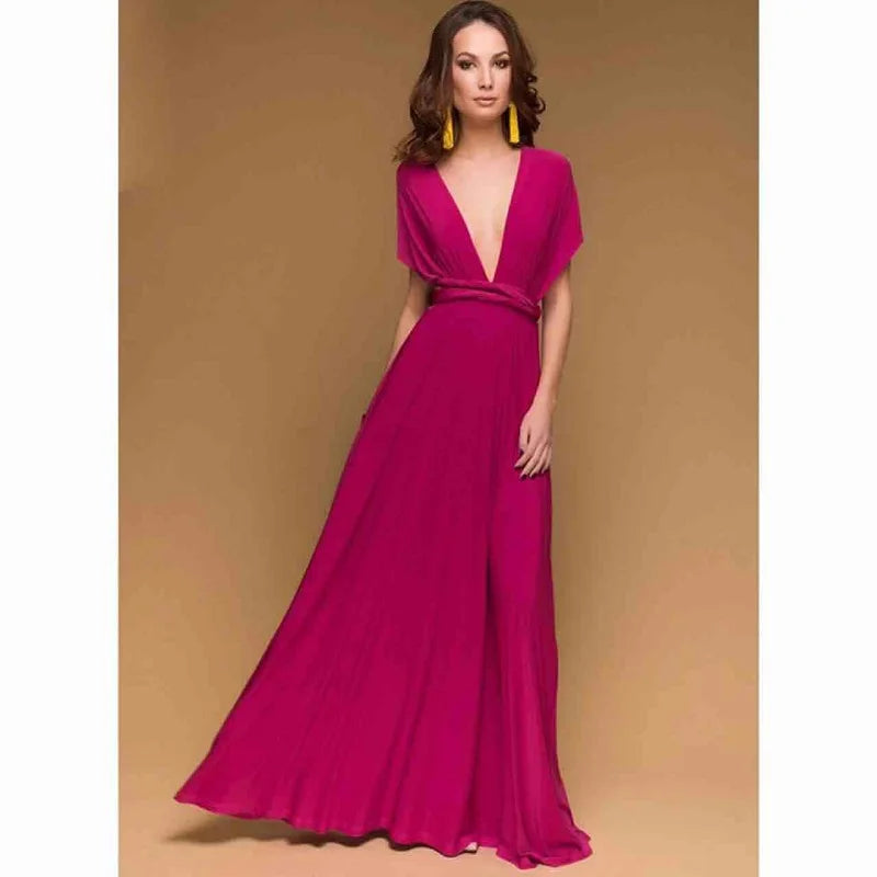 Sexy Women’s Multiway Red Maxi Dress – Convertible Boho Bandage Party Dress