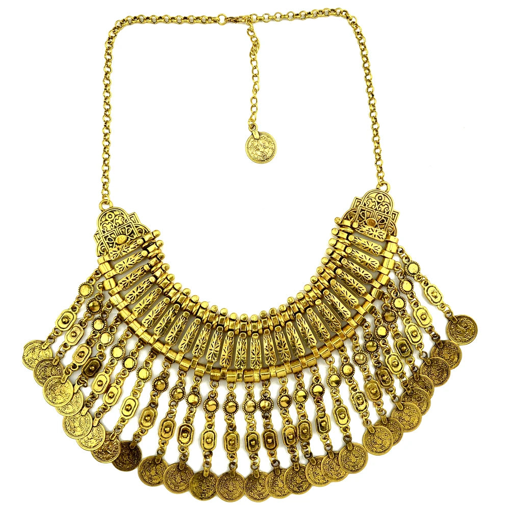 Afghan Boho Tassel Coin Necklace & Earrings Set – Ethnic Statement Jewelry