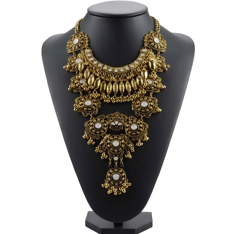 KMVEXO Gypsy Vintage Boho Crystal Maxi Collar Necklace – Women’s Statement Jewelry