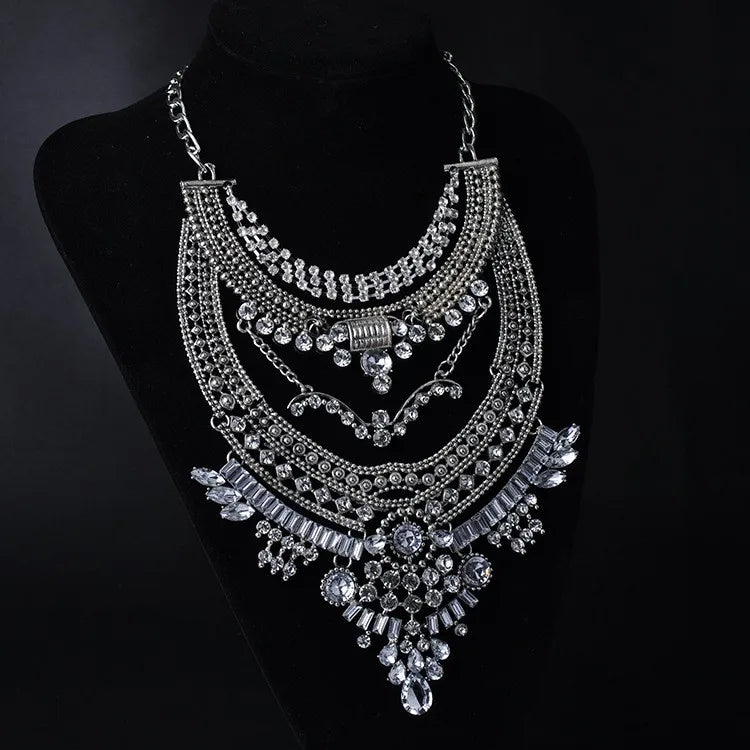 KMVEXO Gypsy Vintage Boho Crystal Maxi Collar Necklace – Women’s Statement Jewelry