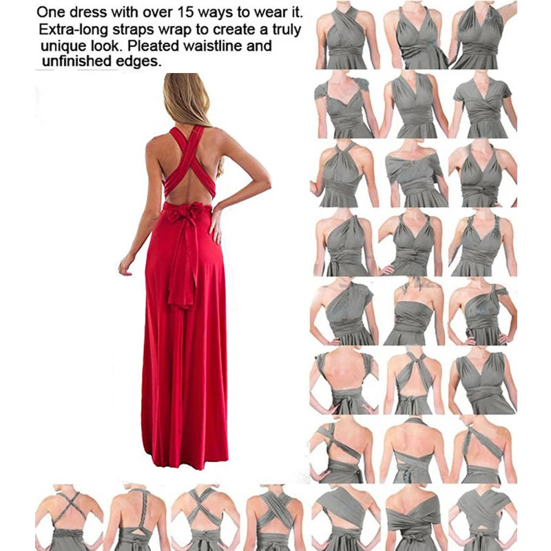 Sexy Women’s Multiway Red Maxi Dress – Convertible Boho Bandage Party Dress