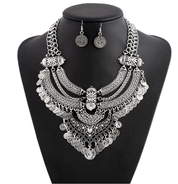KMVEXO Gypsy Vintage Boho Crystal Maxi Collar Necklace – Women’s Statement Jewelry
