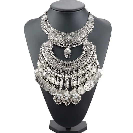 KMVEXO Gypsy Vintage Boho Crystal Maxi Collar Necklace – Women’s Statement Jewelry