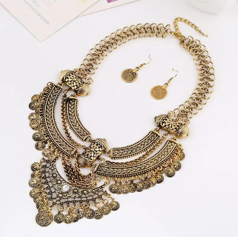 KMVEXO Gypsy Vintage Boho Crystal Maxi Collar Necklace – Women’s Statement Jewelry