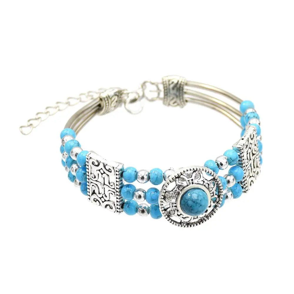 Gypsy Tribal Tibetan Bracelet – Boho Vintage Turquoise Elastic Bangle for Women