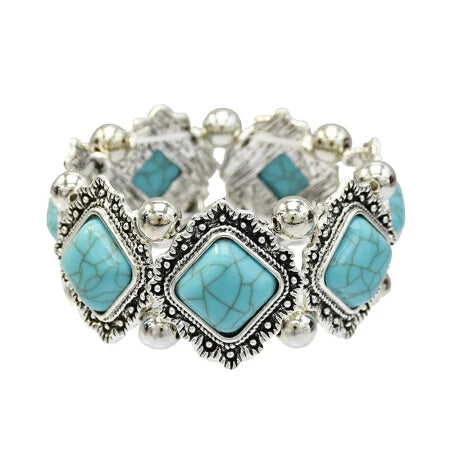 Gypsy Tribal Tibetan Bracelet – Boho Vintage Turquoise Elastic Bangle for Women