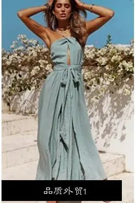 Women’s Summer Boho Maxi Dress – Backless Halter Beach & Evening Sundress