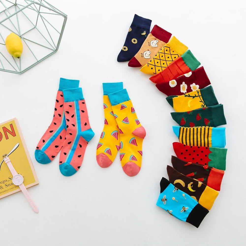 Women's Funny Food Print Socks – Cute Avocado & Sushi Cotton Harajuku Style