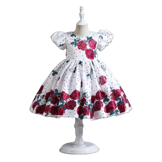Flowers Girl Dresses Summer Big Bow Fashion Christmas Princess Dress Birthday Party Gift Years Kids Clothes