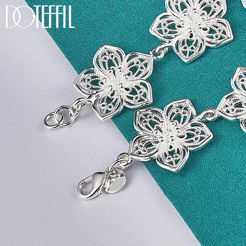 DOTEFFIL 925 Sterling Silver Seven Flowers Bracelet – Fashion Jewelry for Women