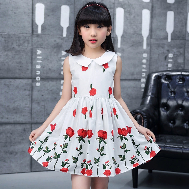 Children's Girls' Cotton Printed Princess 11-Year-Old Summer Clothes