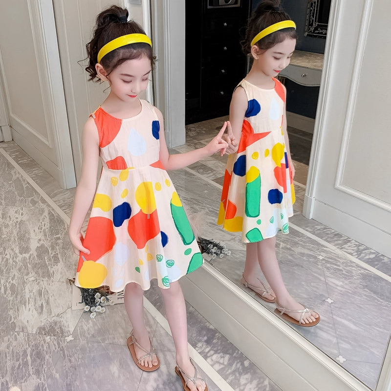 Children's Girls' Cotton Printed Princess 11-Year-Old Summer Clothes