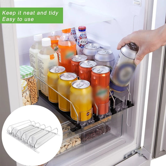 Adjustable Drink Organizer – Spring-Loaded Can & Bottle Dispenser for Fridge or Shelf