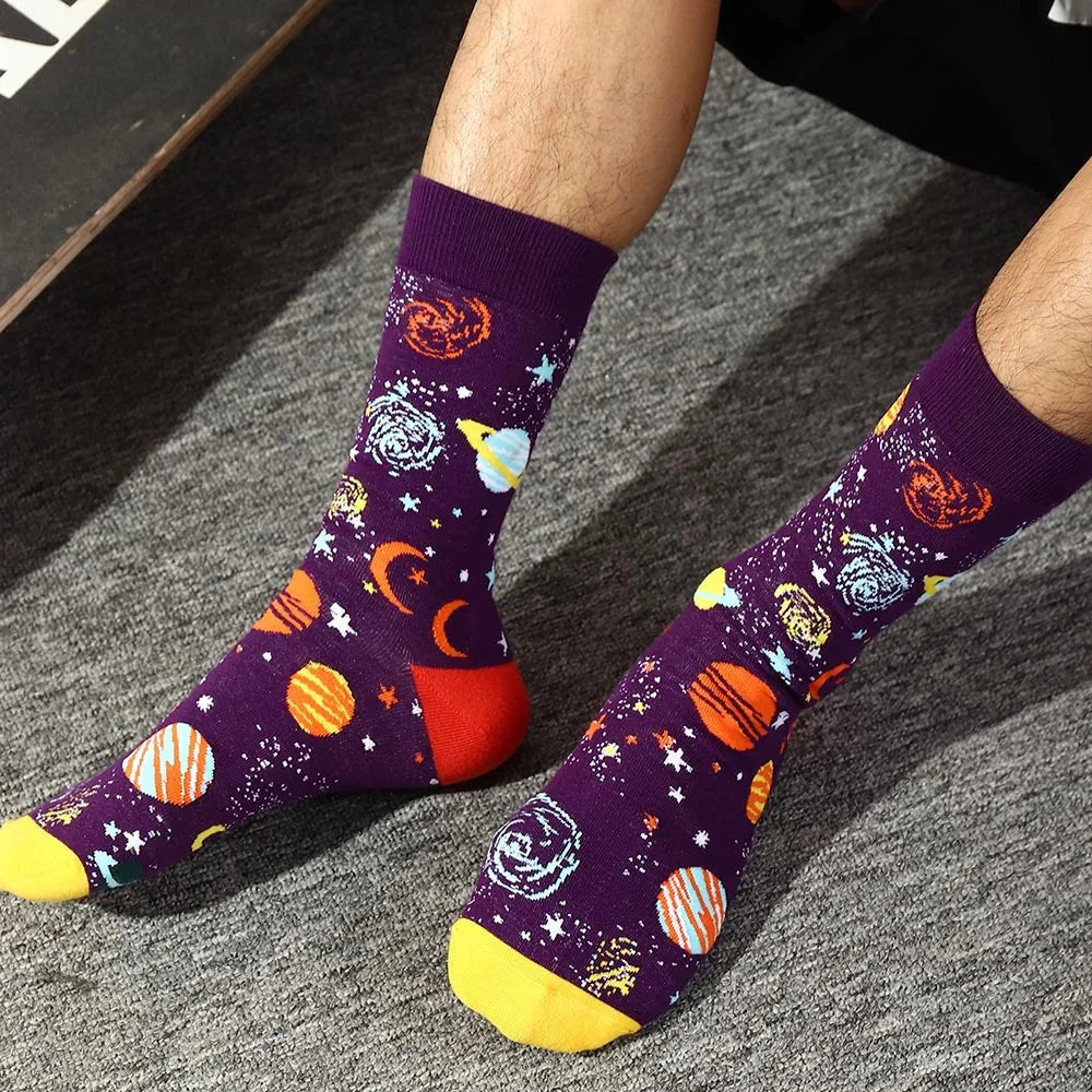 5 Pairs Combed Cotton Socks – Funny Fashion Crew Socks for Men & Women
