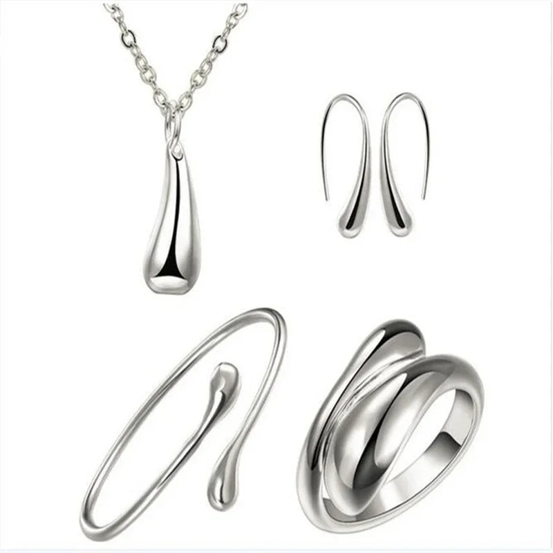 925 Sterling Silver Wedding Charm Set – Pendant Necklace & Earrings for Women