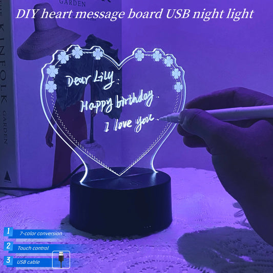 Heart-Shaped 3D Message Nightlight – USB Table Gift Light