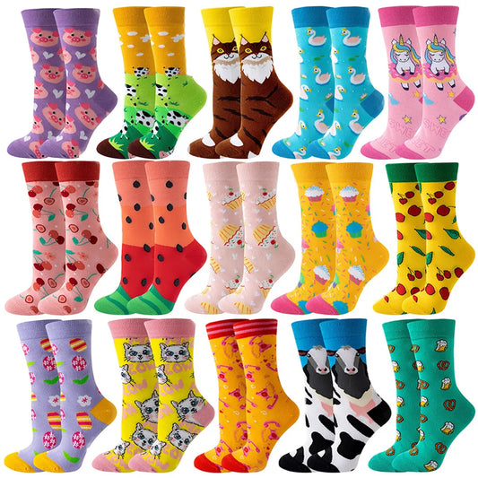 Happy Fruit Harajuku Socks – Candy Color Crew Socks for Women