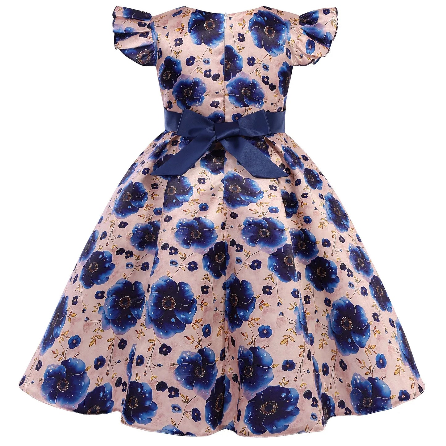 2-10 Years Girls Dress Summer Flowers Flying Sleeves Bow Girls Princess Dress Host Performance Costumes New Fashion Kids Clothes