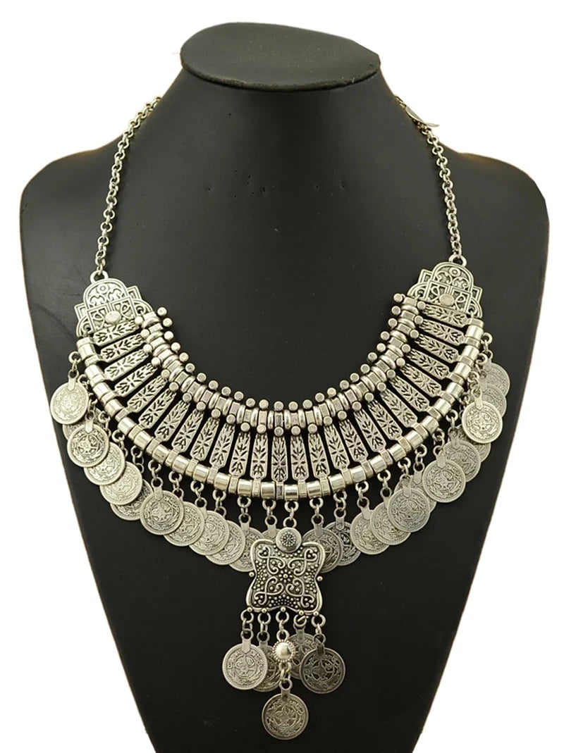 Gypsy Bohemian Chunky Tibetan Silver Necklace – Festival Party Jewelry for Women