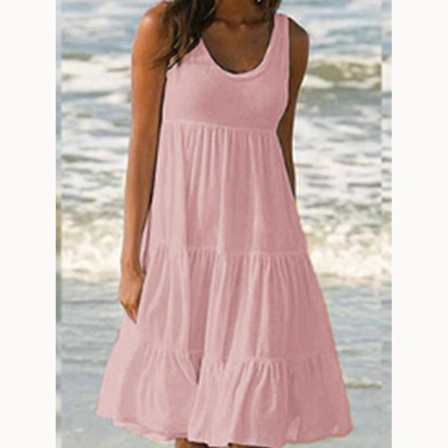 Women’s Boho Ruffle Sleeveless Mini Dress – Casual Loose Summer Sundress