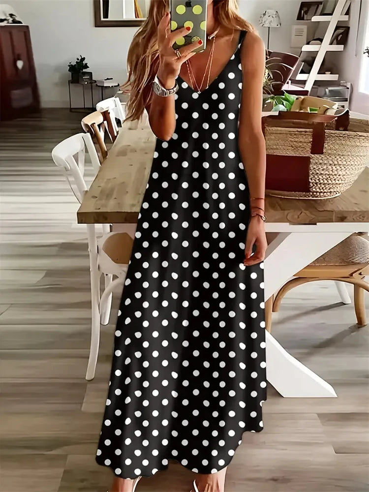 Women's Vintage Dreamcatcher Print Sleeveless Vest Dress – 2024 Summer V-Neck Halter