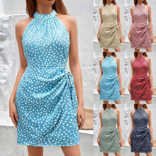 Women’s Floral Summer Dress 2025 – Halter Zipper Bandage Sleeveless Mini Prom Dress